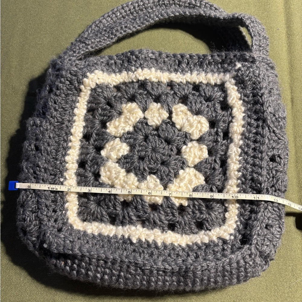 Gray and Cream Crochet Shoulder Bag with Granny Square Design
